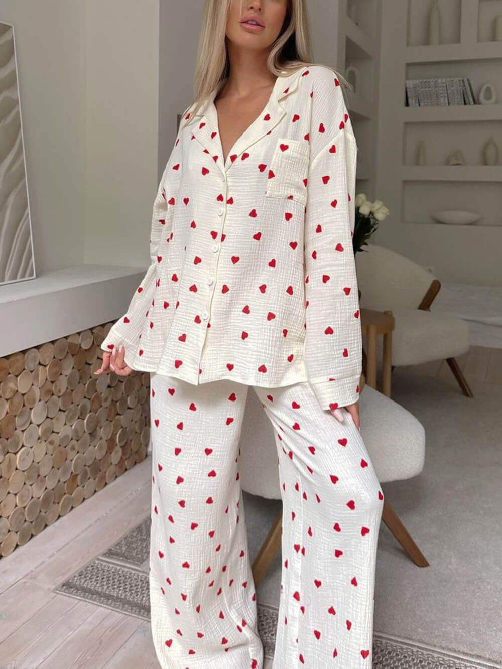 Pyjama-Sets mit niedlichem Herzaufdruck