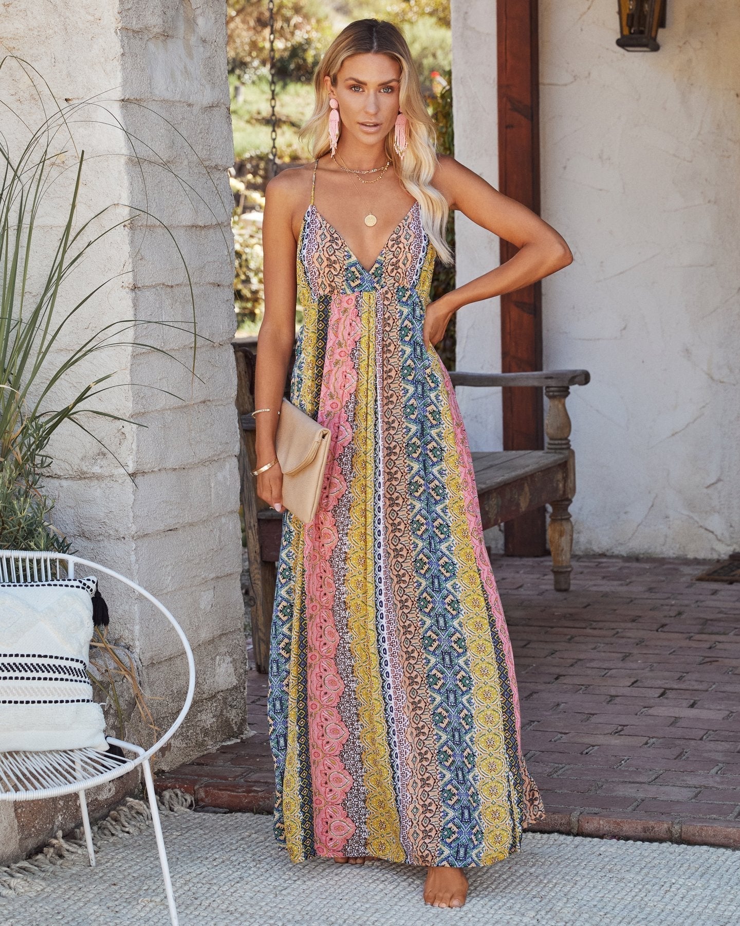Bedrucktes Camisole-Kleid mit V-Ausschnitt