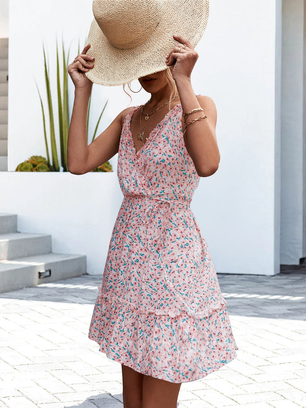 Sexy Sonnenkleid mit Rüschen und V-Ausschnitt für Frauen