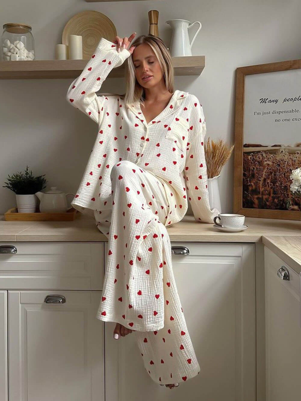 Pyjama-Sets mit niedlichem Herzaufdruck