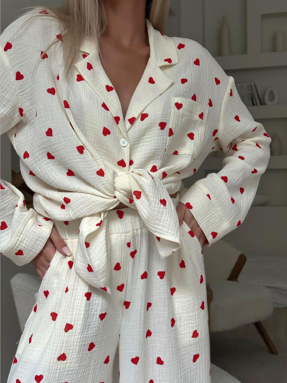 Pyjama-Sets mit niedlichem Herzaufdruck