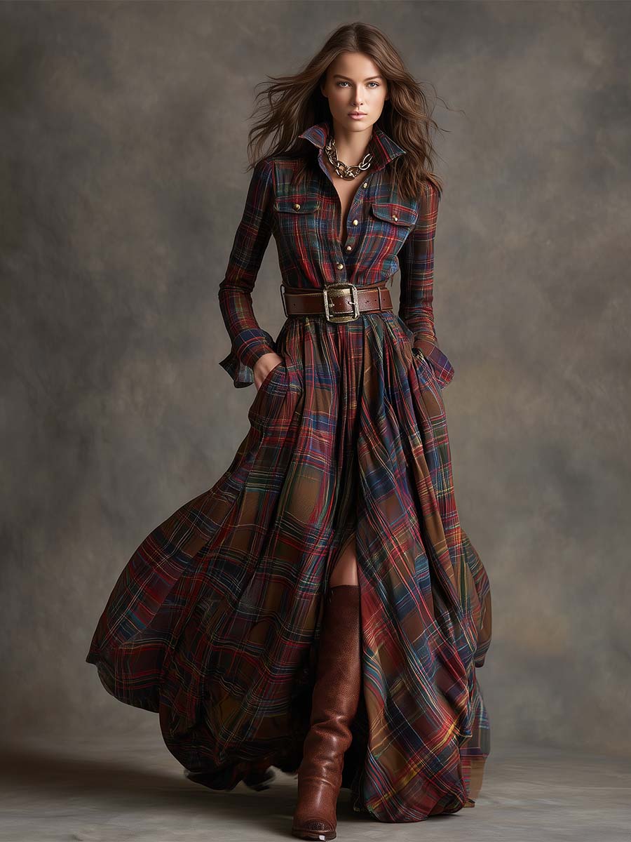 Giulietta - Maxi Shirt Dress with Check Pattern