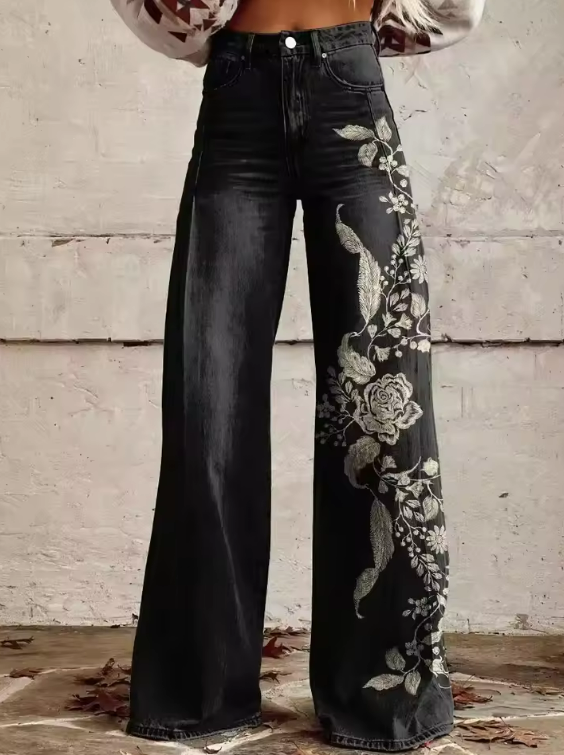 ECSLISSI | Vintage Black Floral Chic Pants