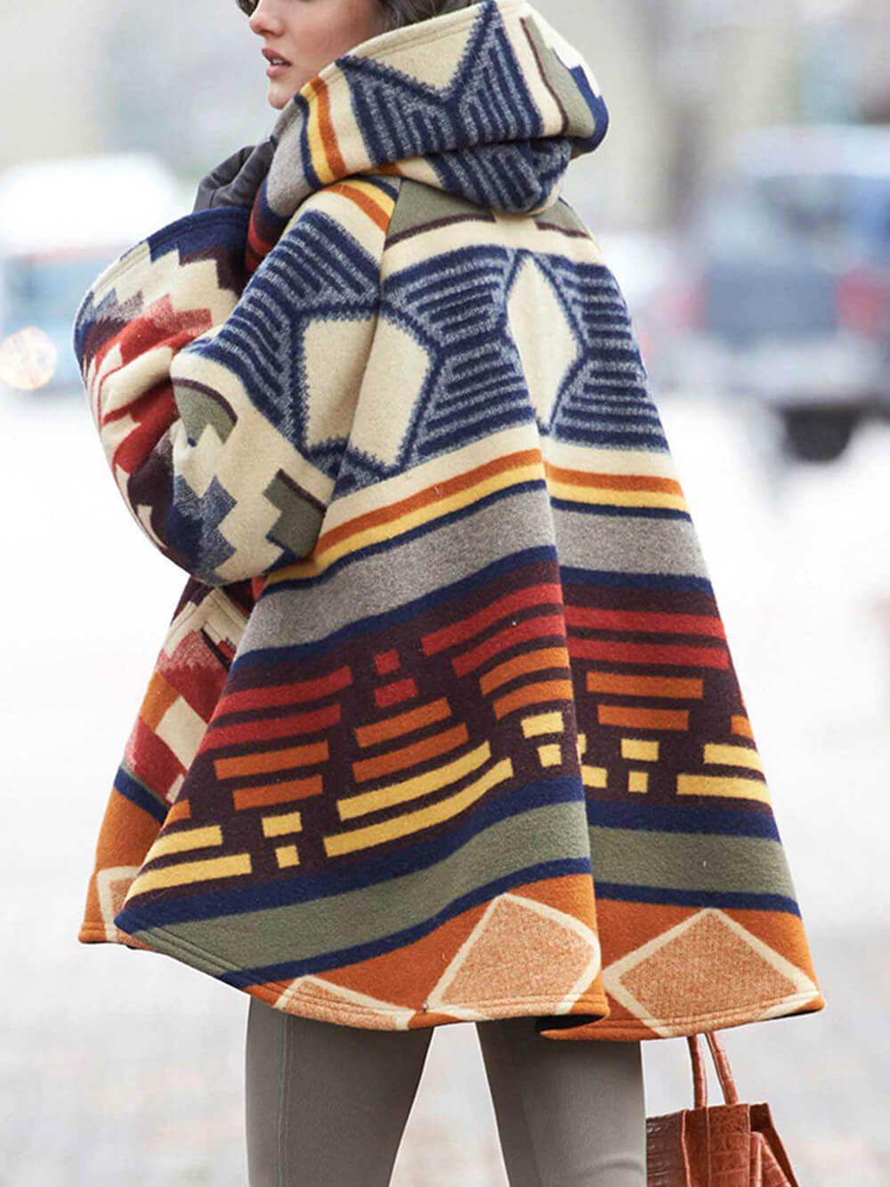 Printed jacket with hood and long sleeves