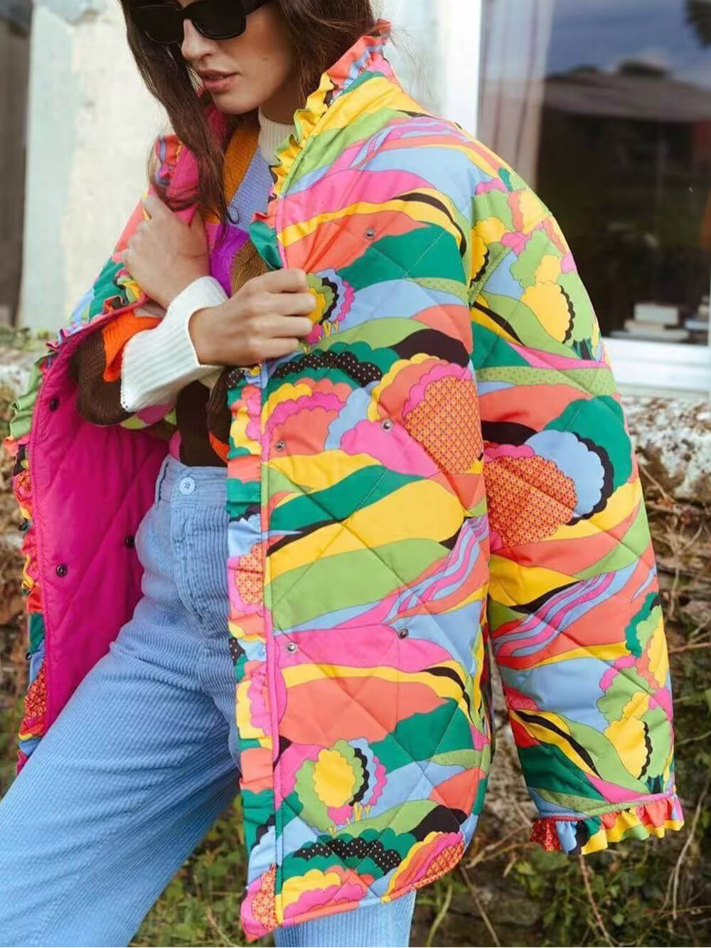 Pleated Jacket with Lace Trim