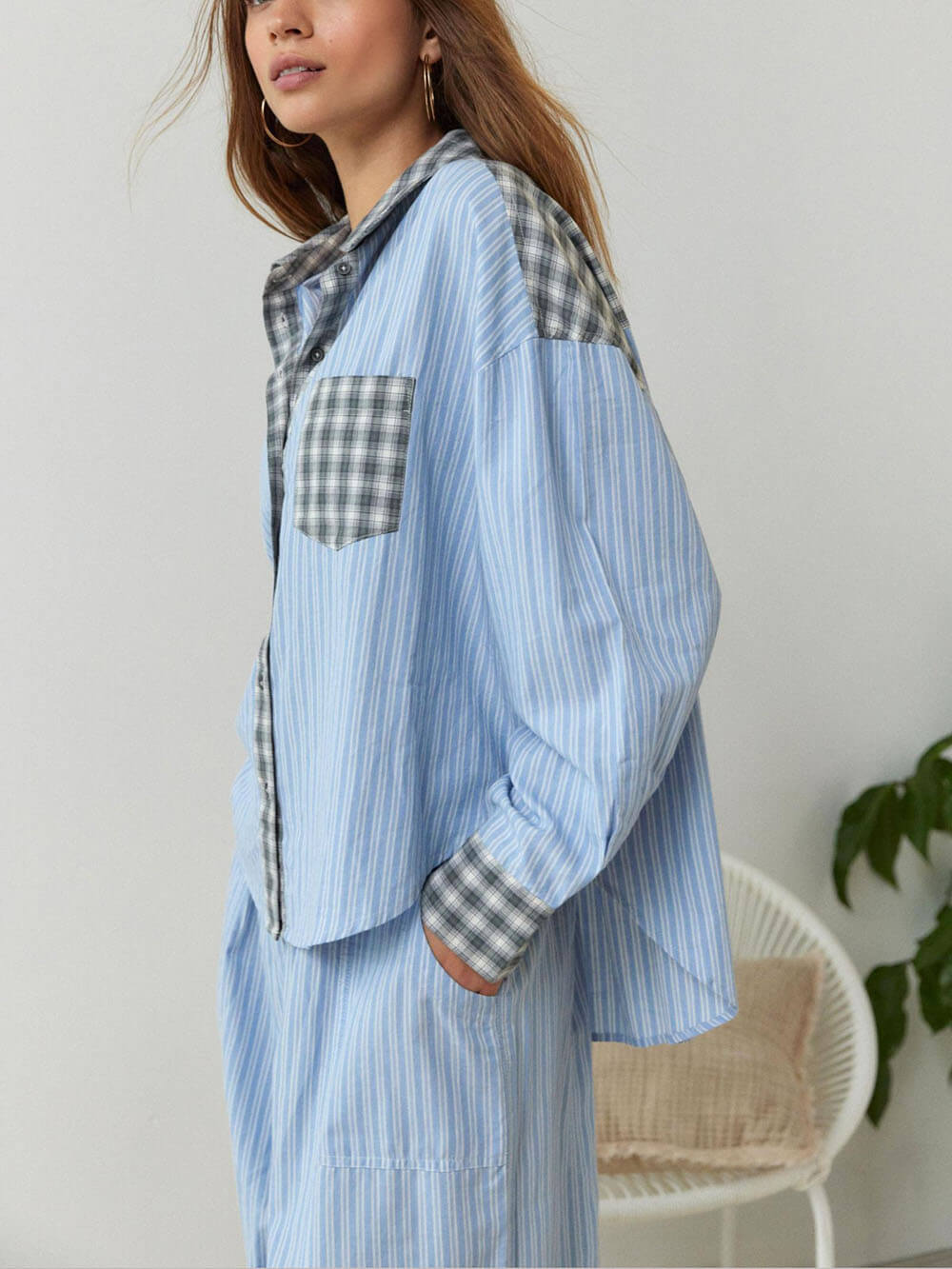 Weites Pyjama-Set in Hellblau