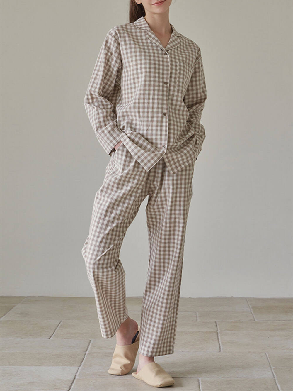 Weit geschnittenes kariertes Pyjama-Set