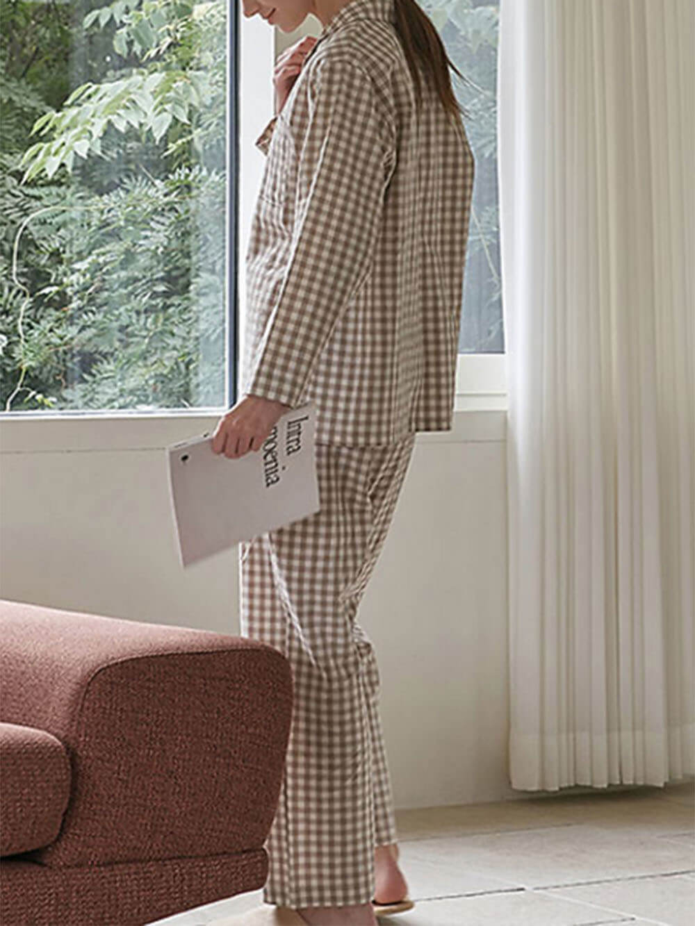 Weit geschnittenes kariertes Pyjama-Set
