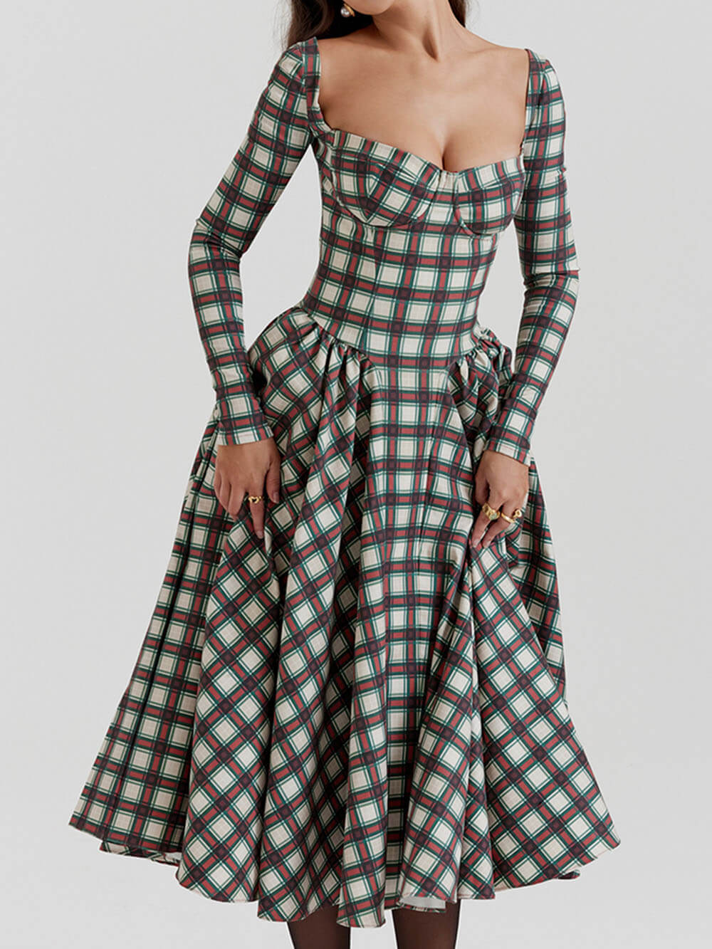 Kleid halblang Korsett Schottenmuster rot