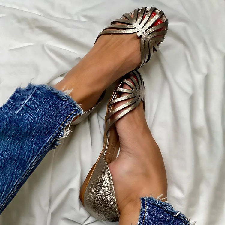 OPEN-TOE INTAGLIATED BALLET FLATS