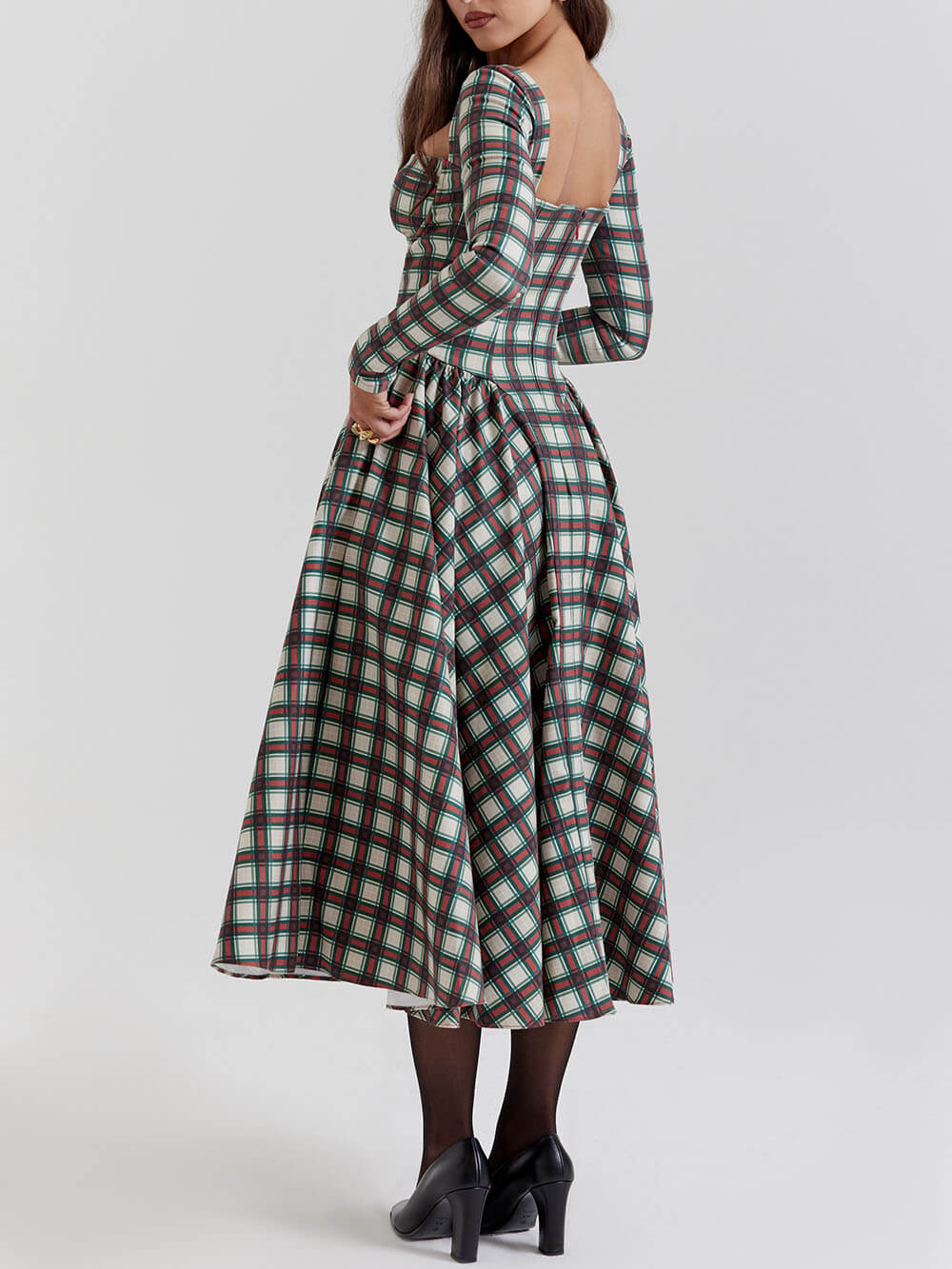 Kleid halblang Korsett Schottenmuster rot