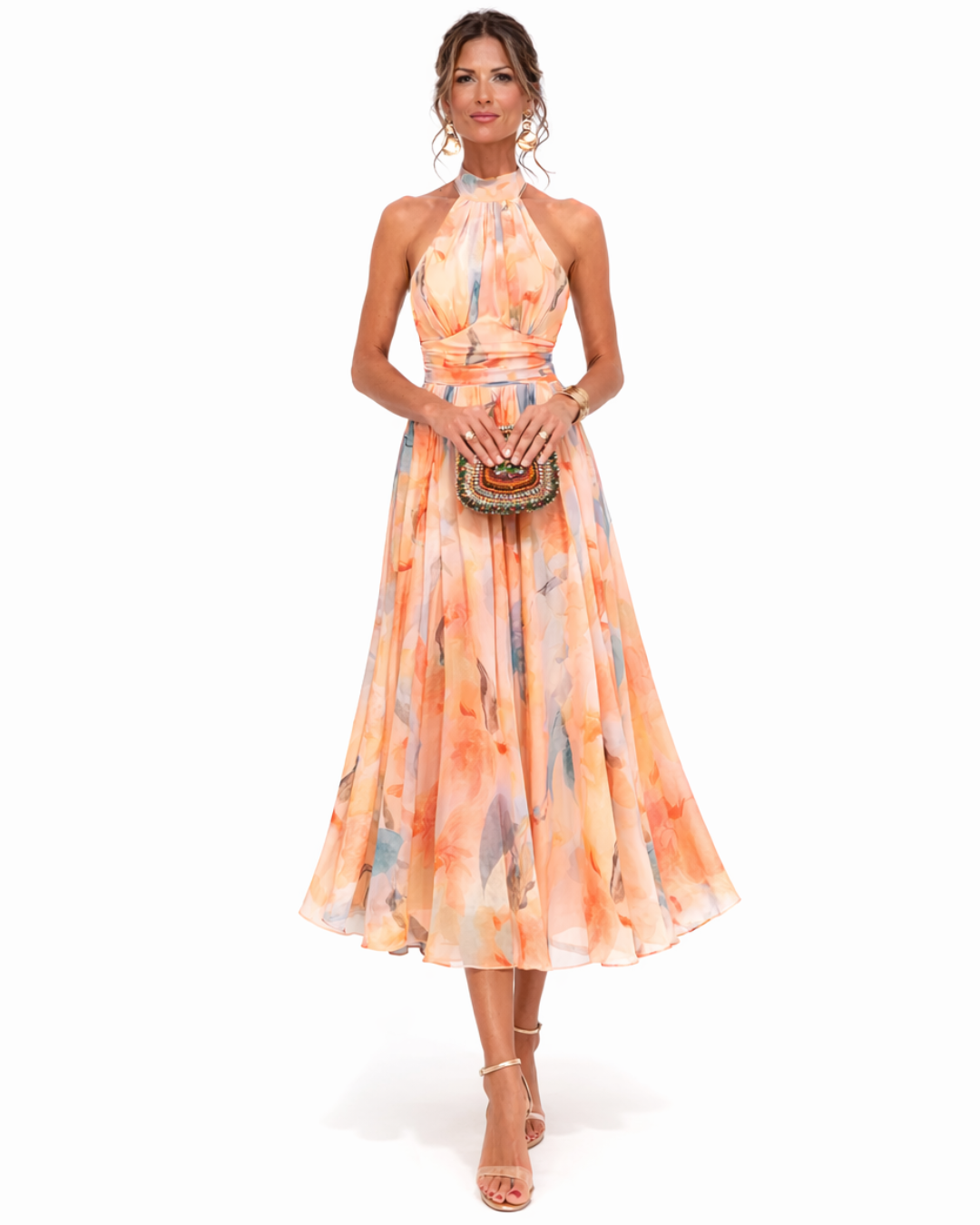 MARLOWE | Halter Maxi Dress Sculpting Fit Artful Summer Style