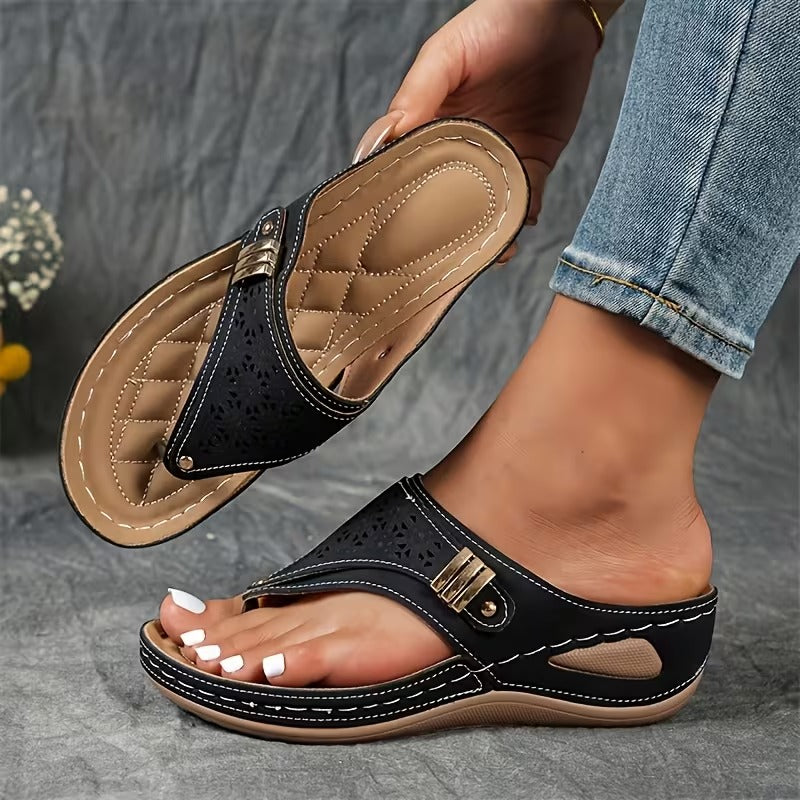 Mila | Wedge Thong Sandals with Cutout Strap and Cushioned Footbed