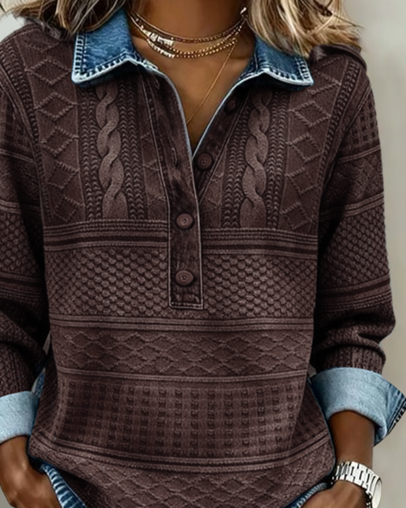 Trendy Sweatshirt with Half Button and Collar