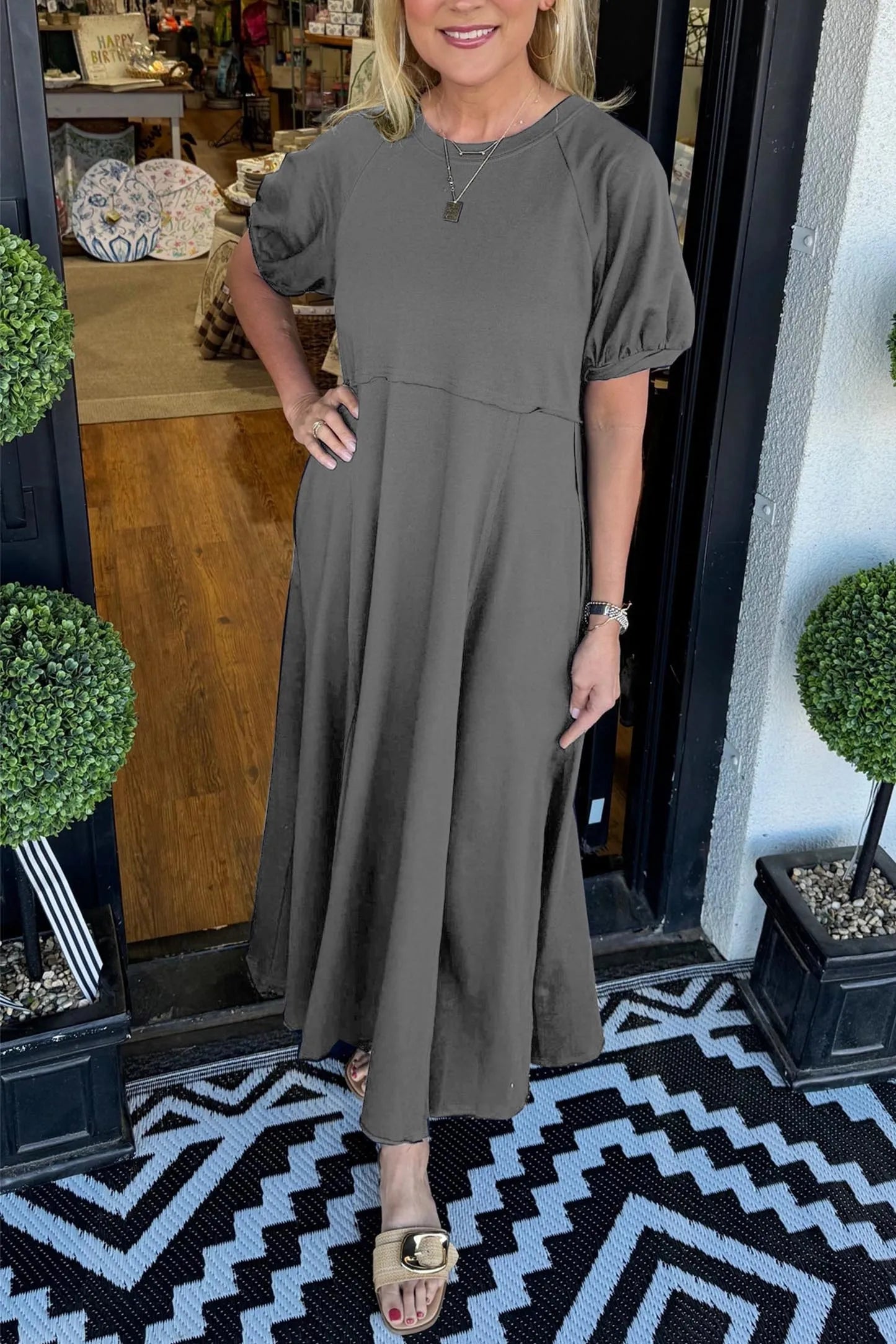 ODETTE | Puff-Sleeve Maxi for Flattering Grace and Comfort