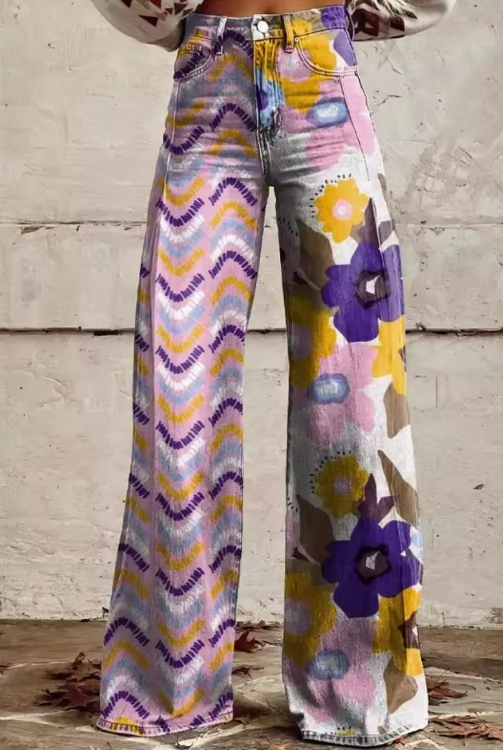 ISADORA | Boho Floral Pants with High Waist and Artistic Comfort for Festivals
