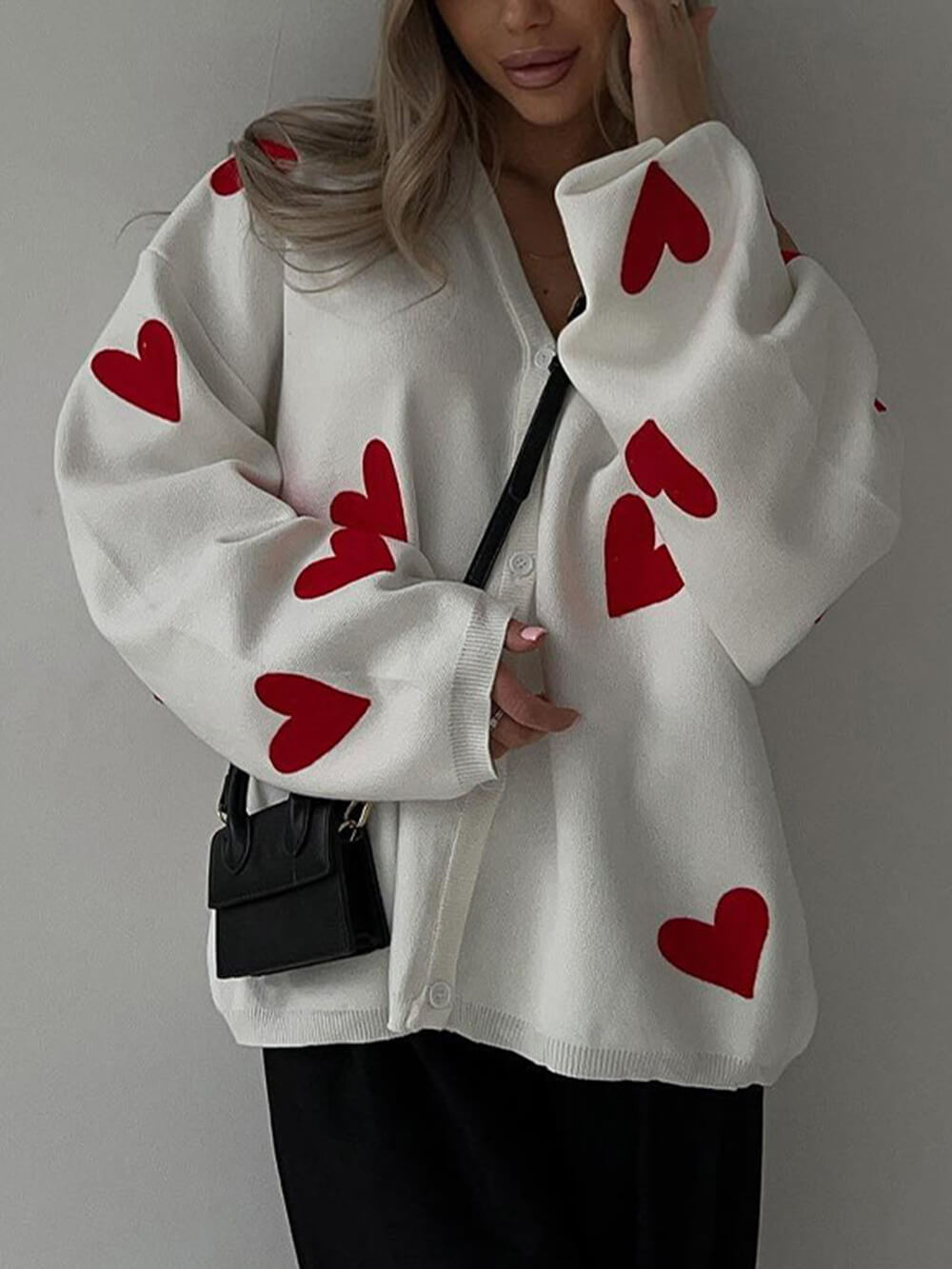Gebreide Cardigan met Geborduurd Hart