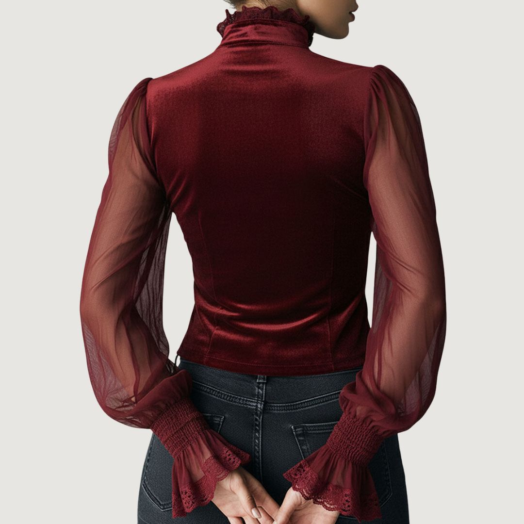 Samantha™ | Elegant Lace and Velvet Blouse