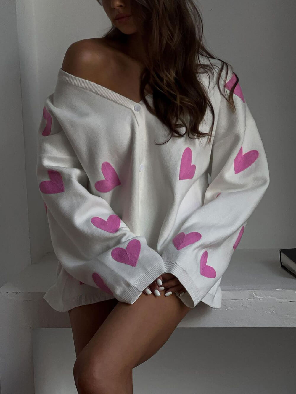 Gebreide Cardigan met Geborduurd Hart