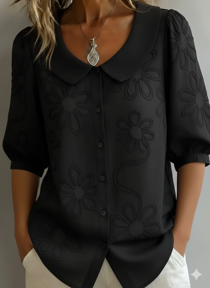 LUNA | Collared Long-Sleeve Blouse for Soft Feminine Style