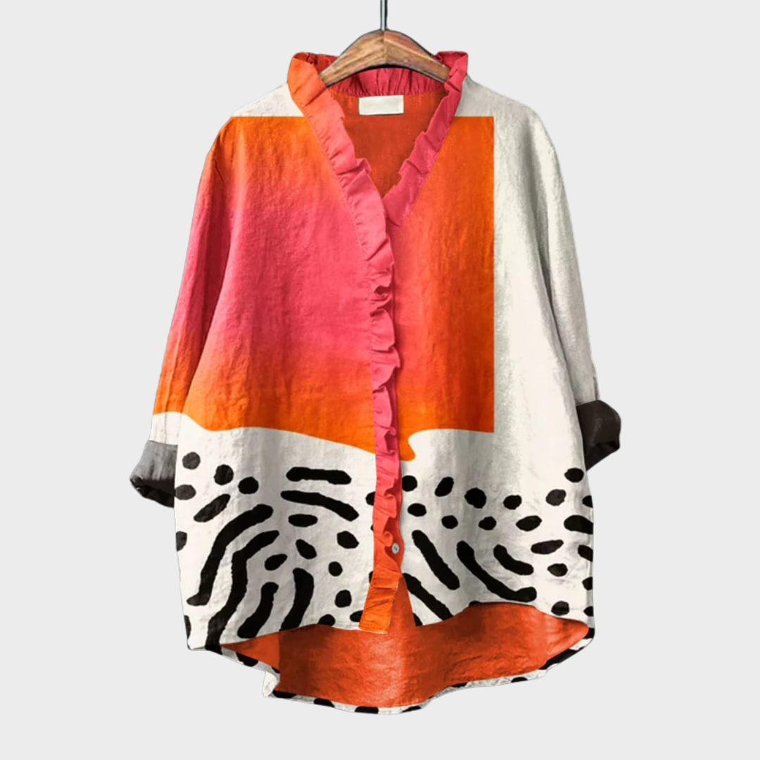 Harper™ | Women Blouses Long Sleeve Button Up Shirt with Ruffle V-Neck