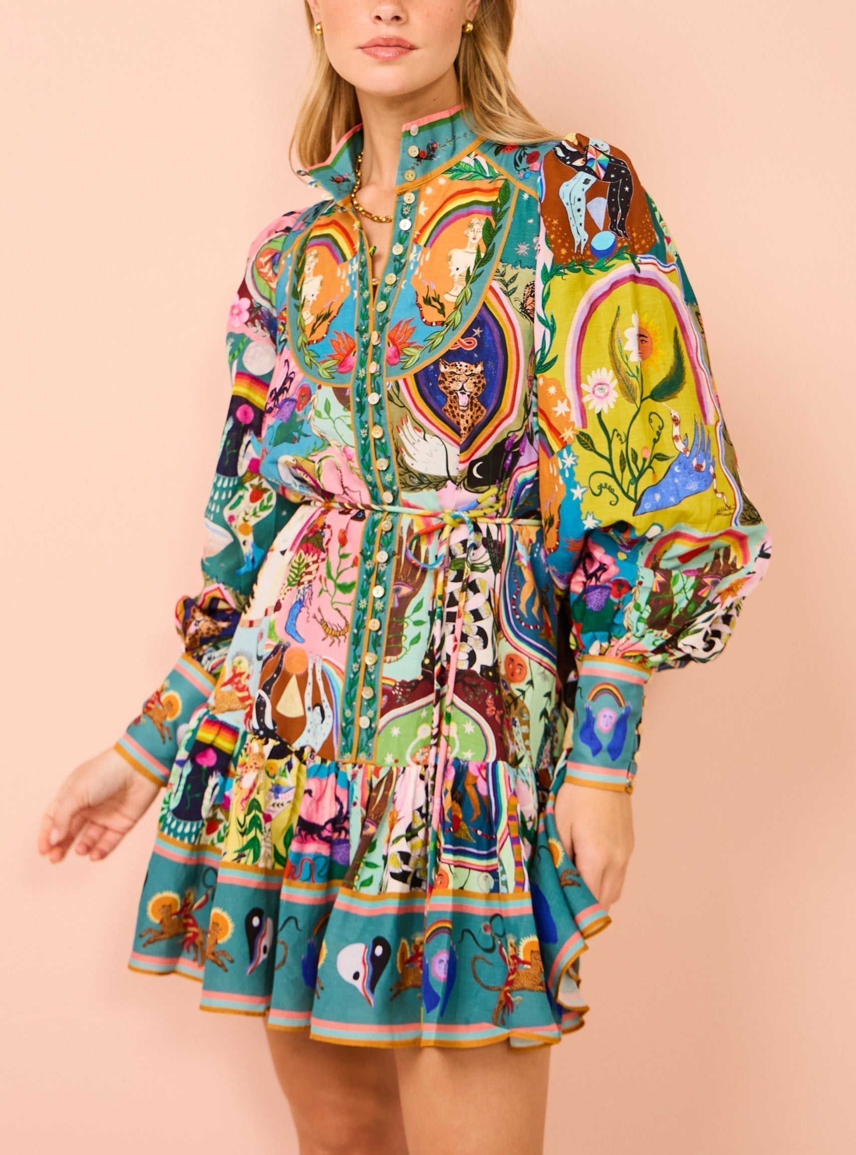 Casual Mini Dress with Graffiti Print Evergreen