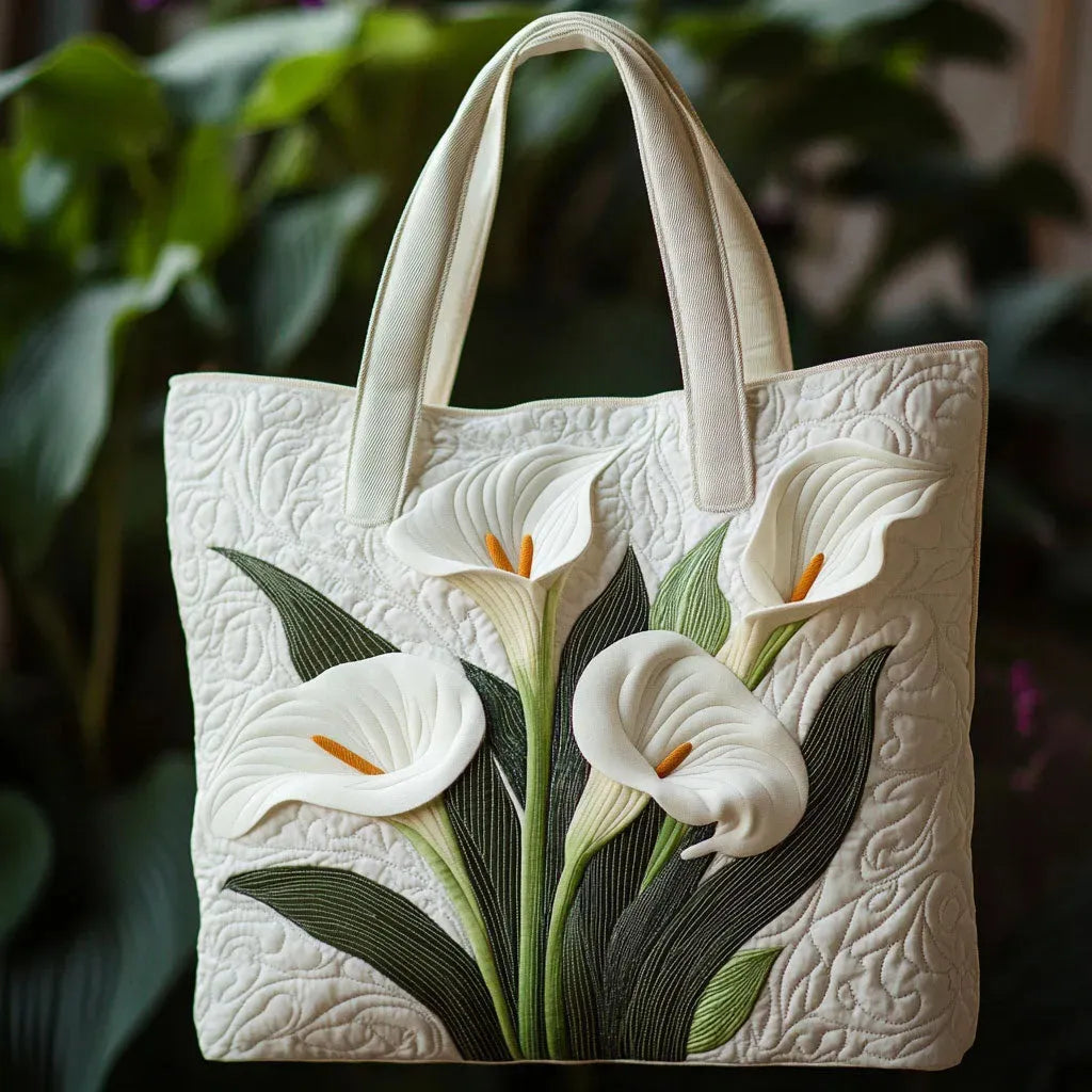 Quilted Artisan Bag - White Arums