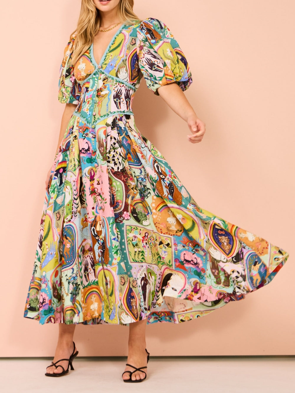 Lässiges Midikleid mit Graffiti-Print Evergreen