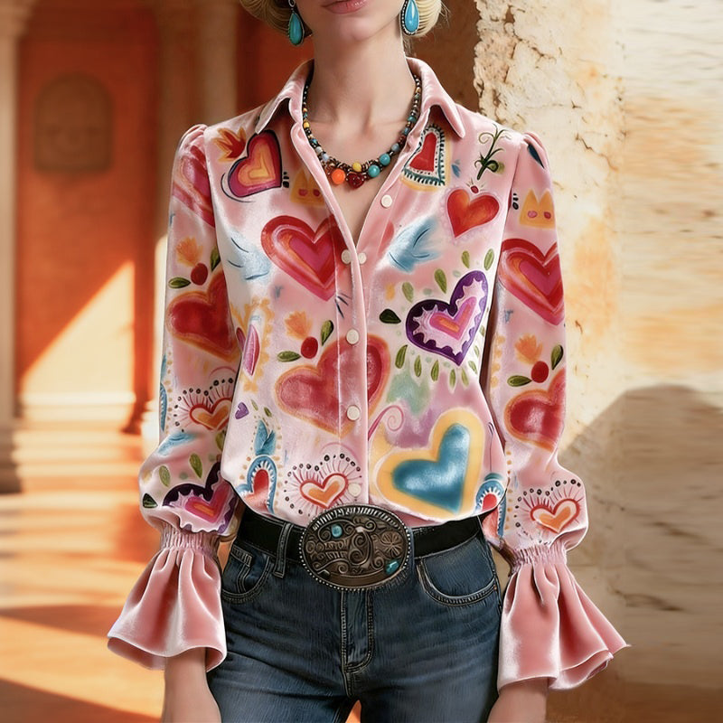 Maureen™ | Artistic Heart Print Blouse