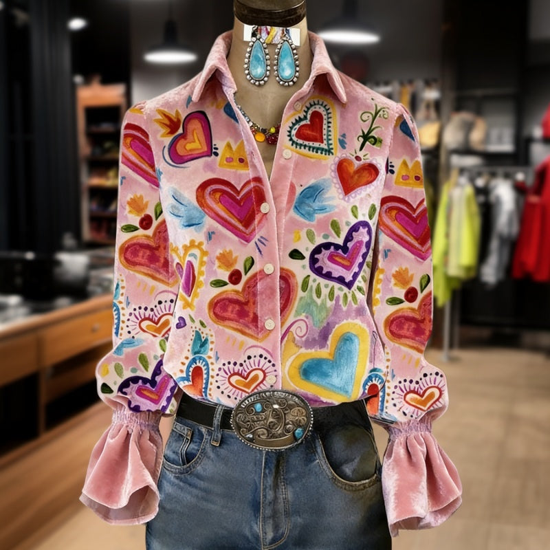 Maureen™ | Artistic Heart Print Blouse