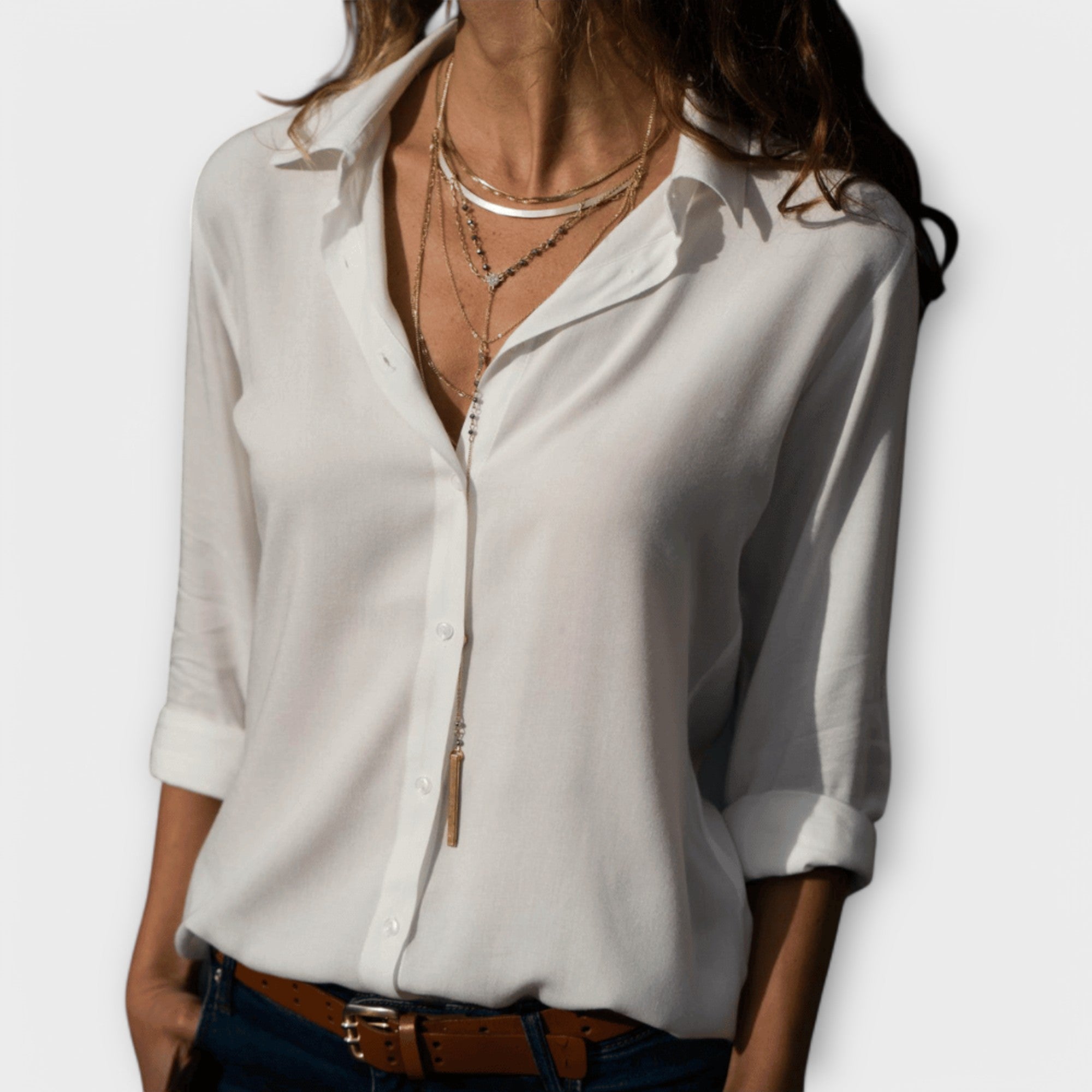 HARPER | White Blouse with Button Front and Long Sleeves for Effortless Elegance