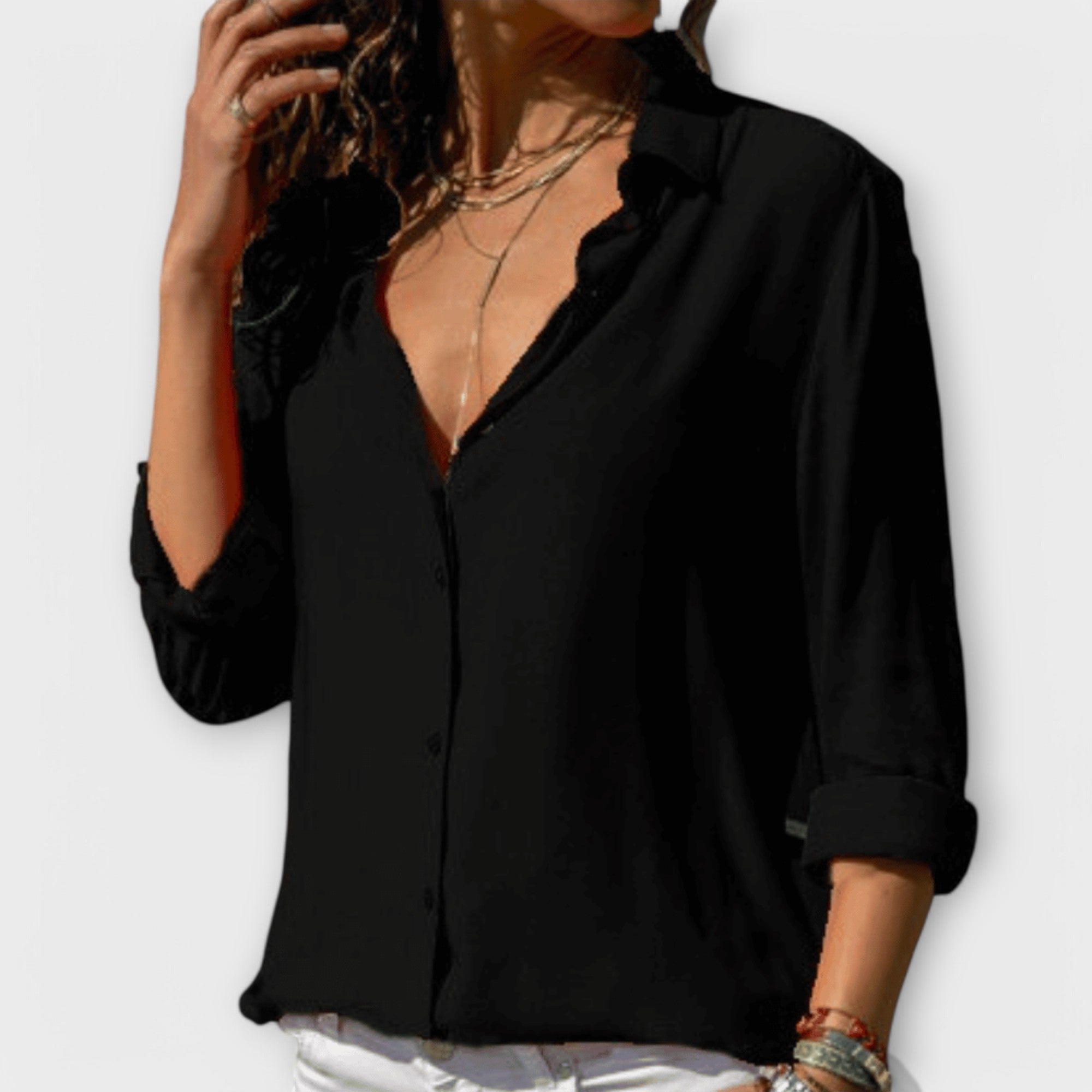 HARPER | White Blouse with Button Front and Long Sleeves for Effortless Elegance