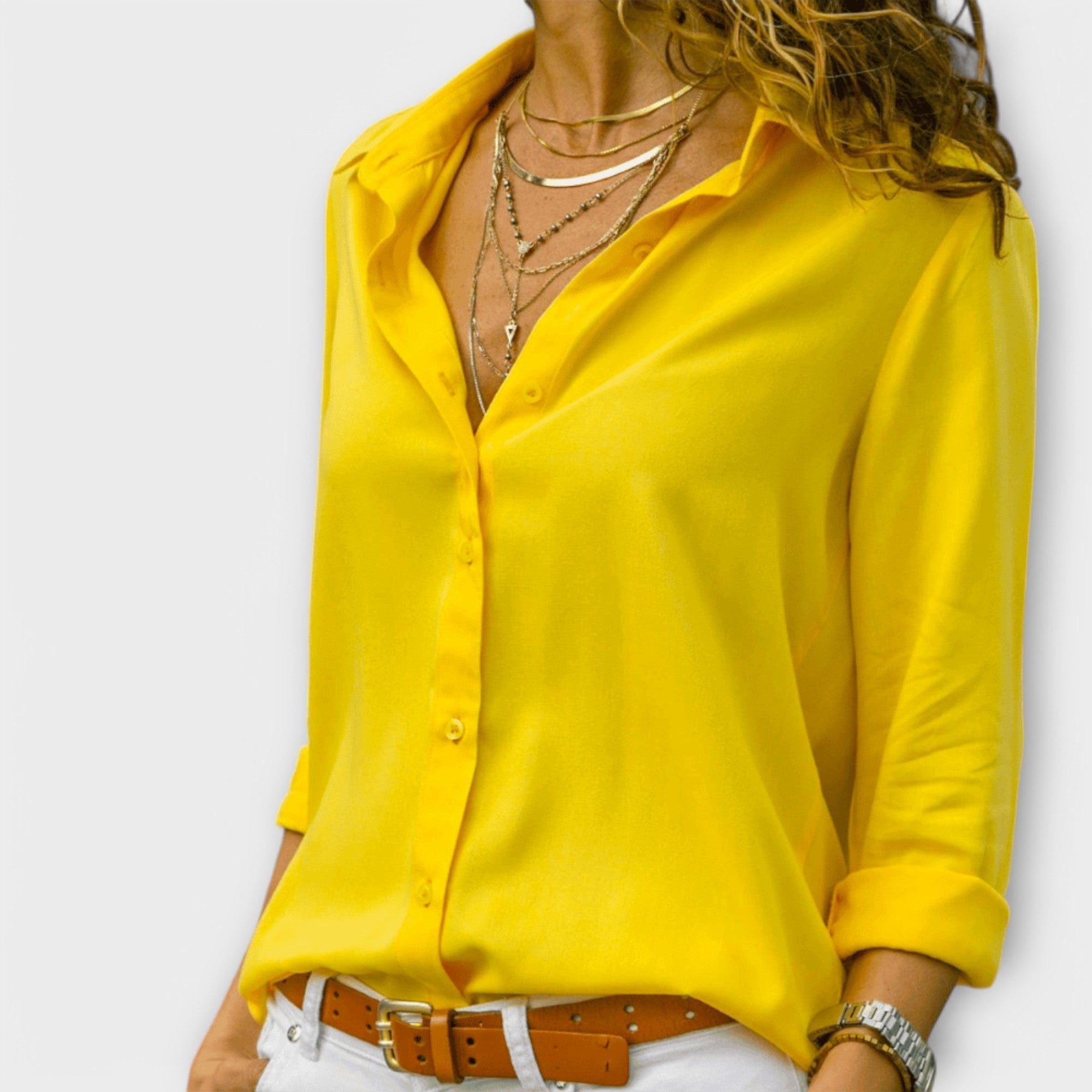HARPER | White Blouse with Button Front and Long Sleeves for Effortless Elegance