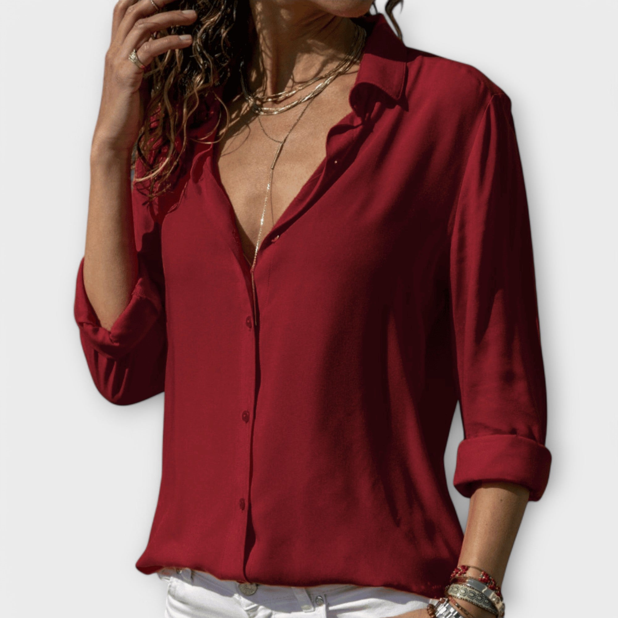 HARPER | White Blouse with Button Front and Long Sleeves for Effortless Elegance
