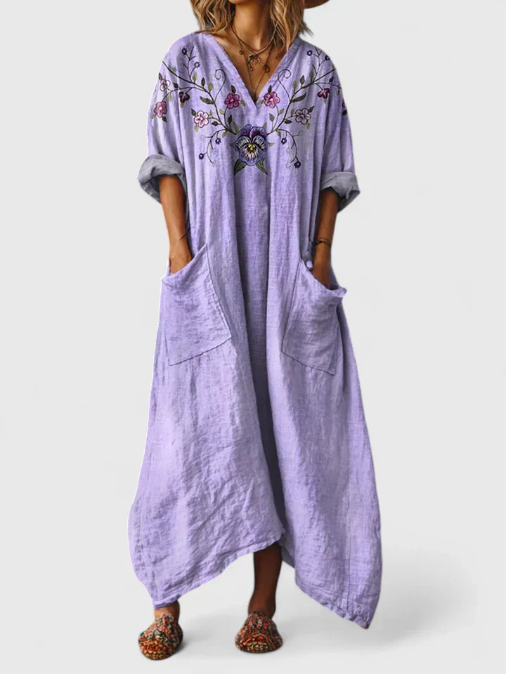 Indie | Women's Cotton Boho Print Front Pocket Maxi Dress