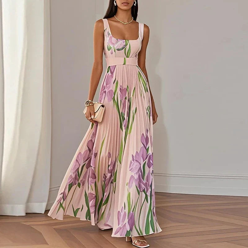 LYRA | Elegant Floral Maxi Dress with Flattering Pleated Silhouette