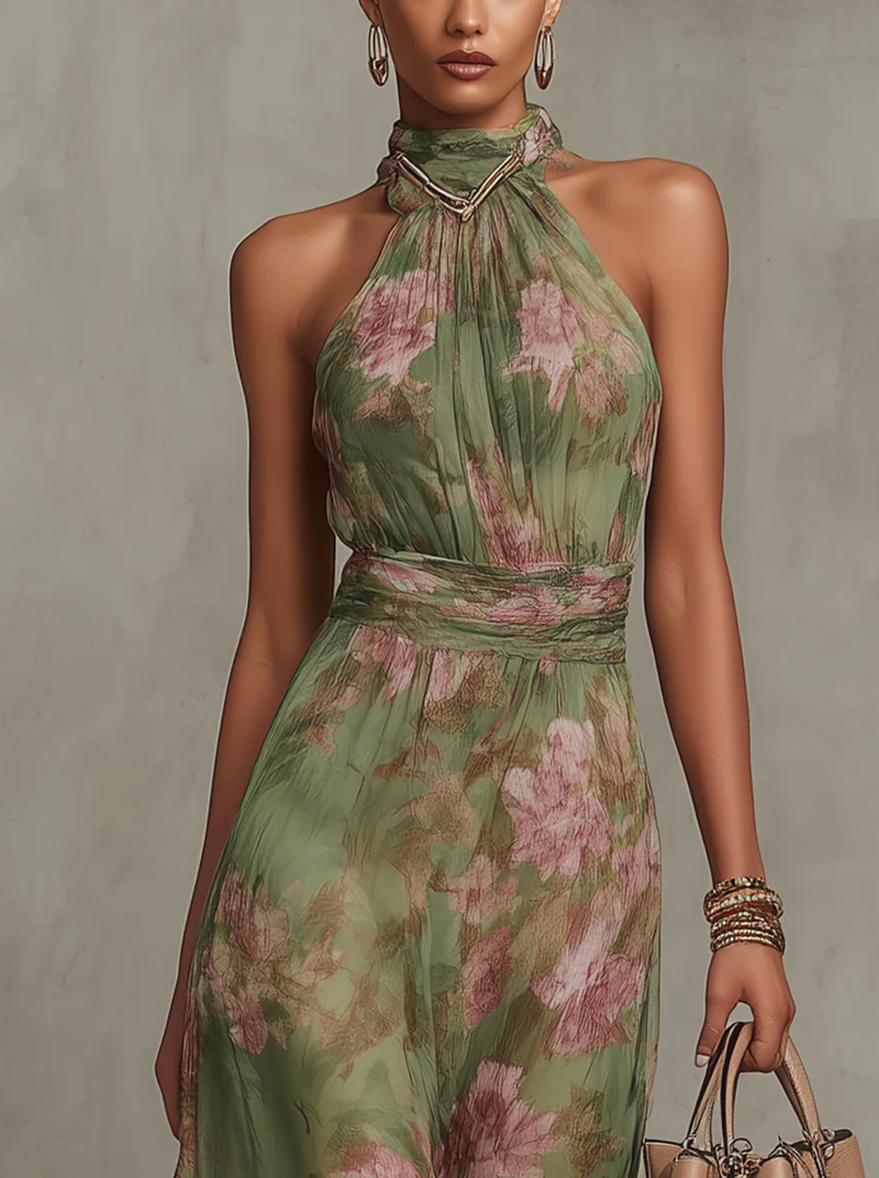 LYRA | Floral Halter Maxi for Effortless Elegance and Graceful Movement