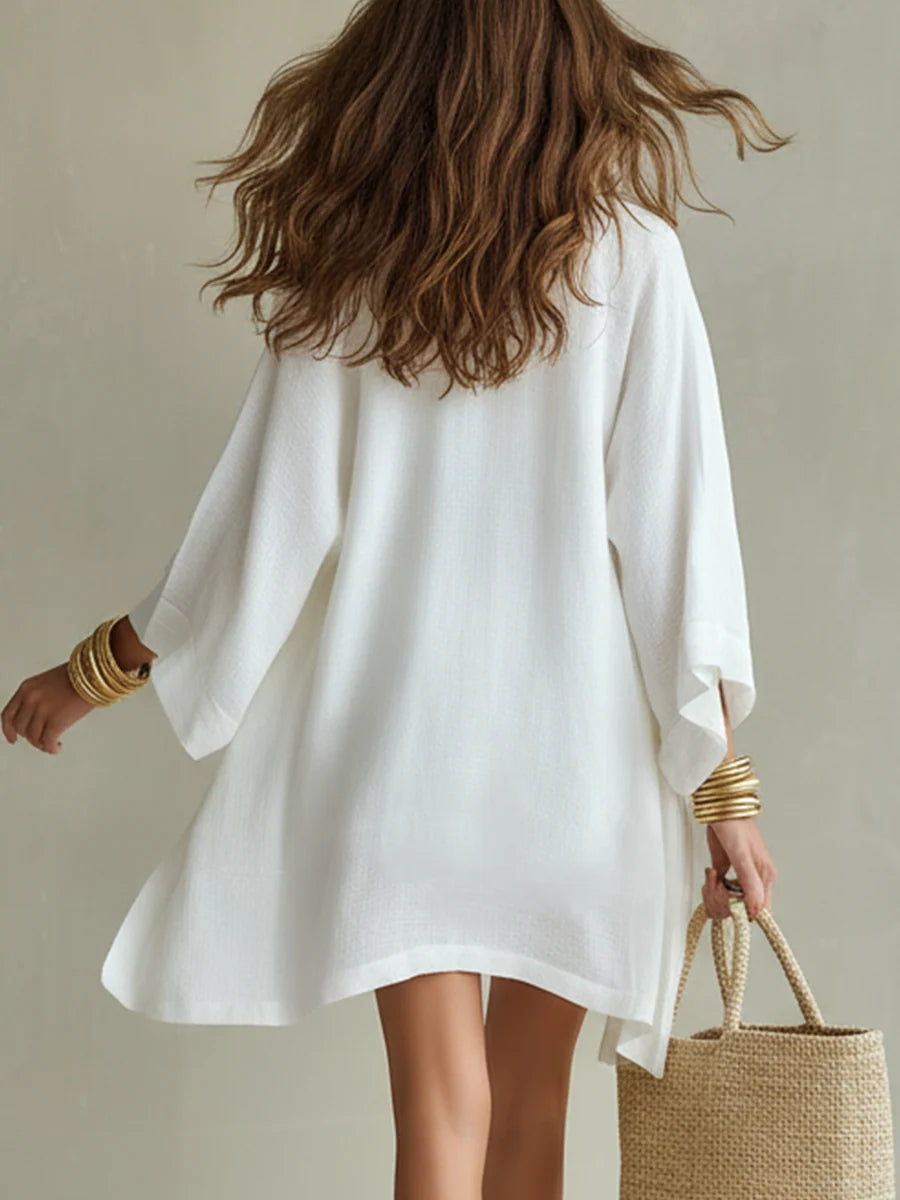 Camila | Three-Piece Polyester-Linen Cardigan & Shorts Set
