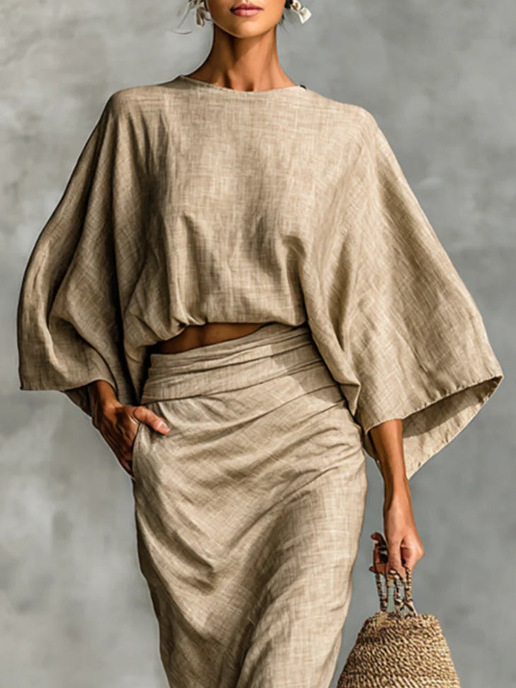 Harper | Women Two Piece Set Matching Skirt Set with Batwing Sleeves