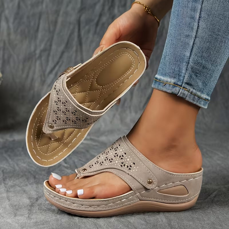 Mila | Wedge Thong Sandals with Cutout Strap and Cushioned Footbed