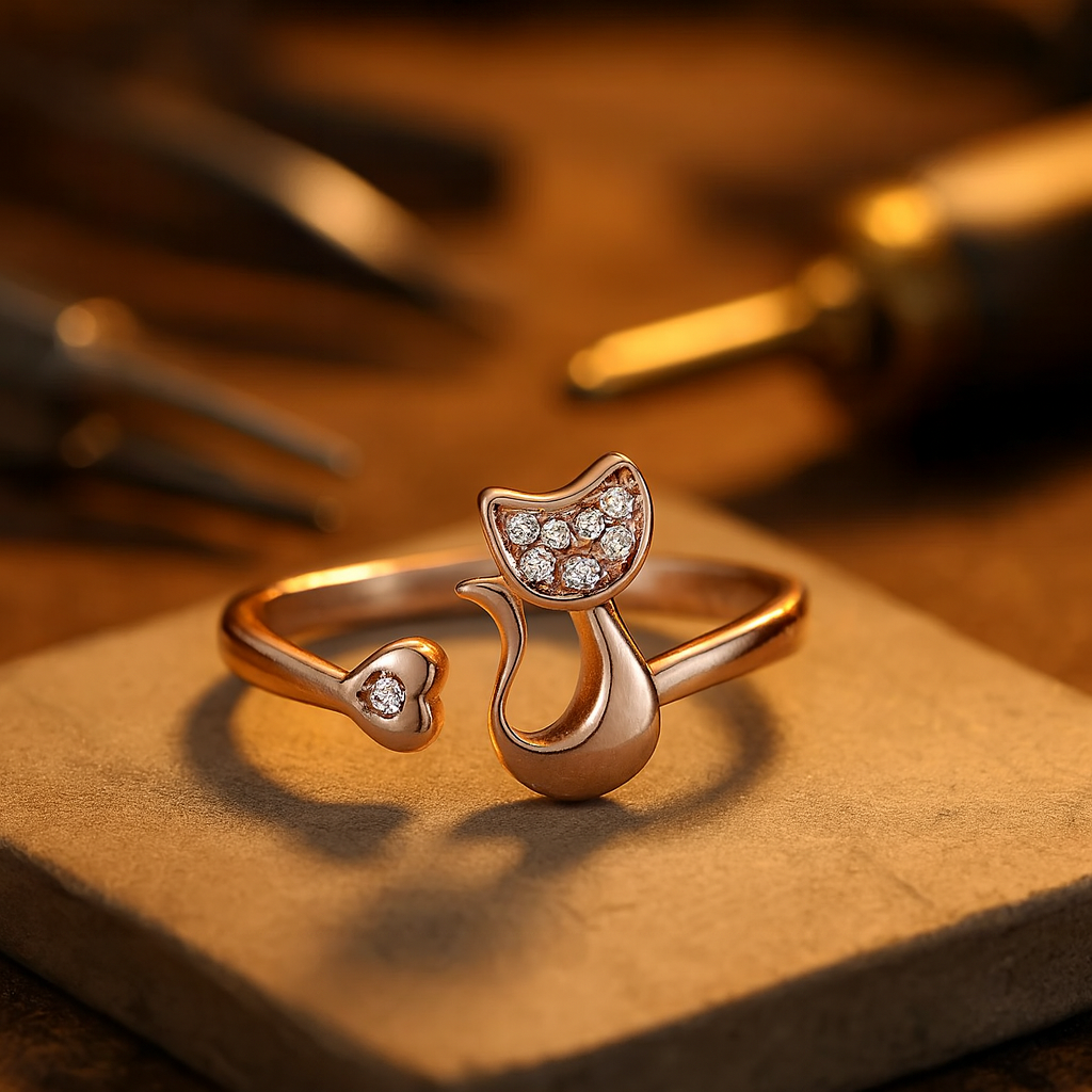 Open ring with cute cat – Zirconia