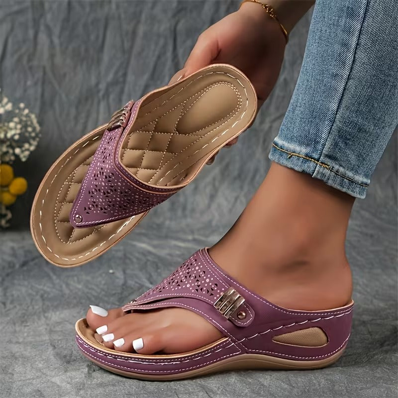 Mila | Wedge Thong Sandals with Cutout Strap and Cushioned Footbed