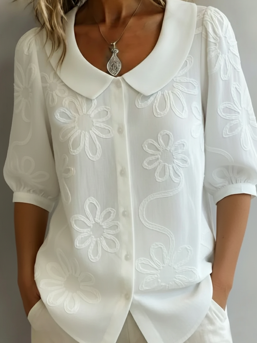 LUNA | Collared Long-Sleeve Blouse for Soft Feminine Style