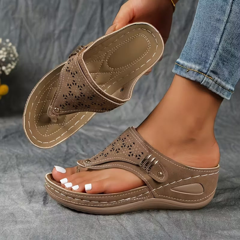 Mila | Wedge Thong Sandals with Cutout Strap and Cushioned Footbed
