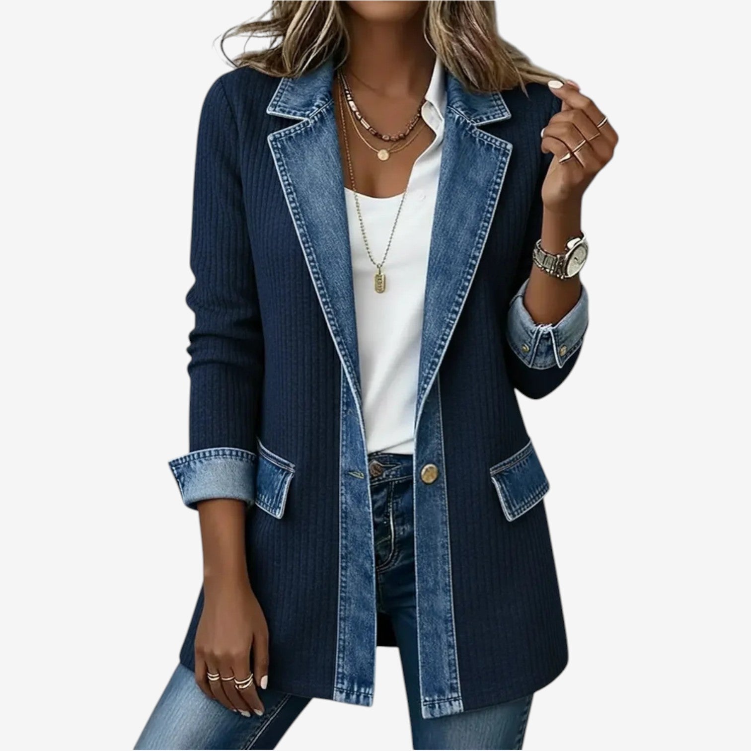 Reagan | Knit Hybrid Jacket with Contrast Trim and Long Sleeves