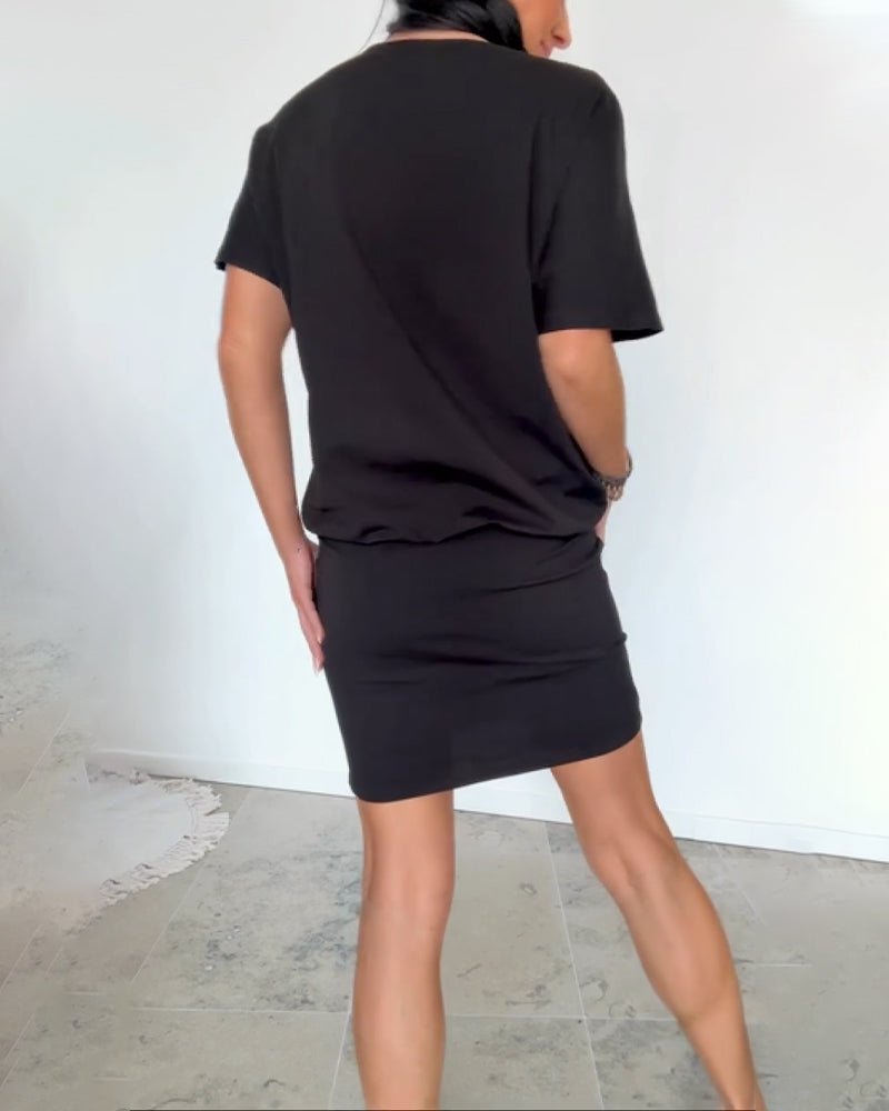 Remi | Oversized Top and Mini Skirt Set with Relaxed Fit and Gold Detail