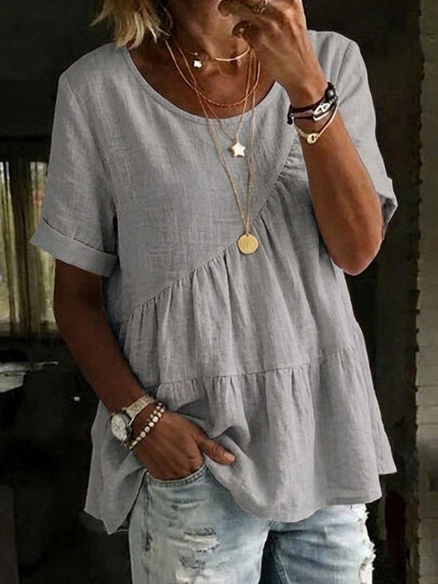 Dalia™ | Loose cotton & linen shirt with drawstring