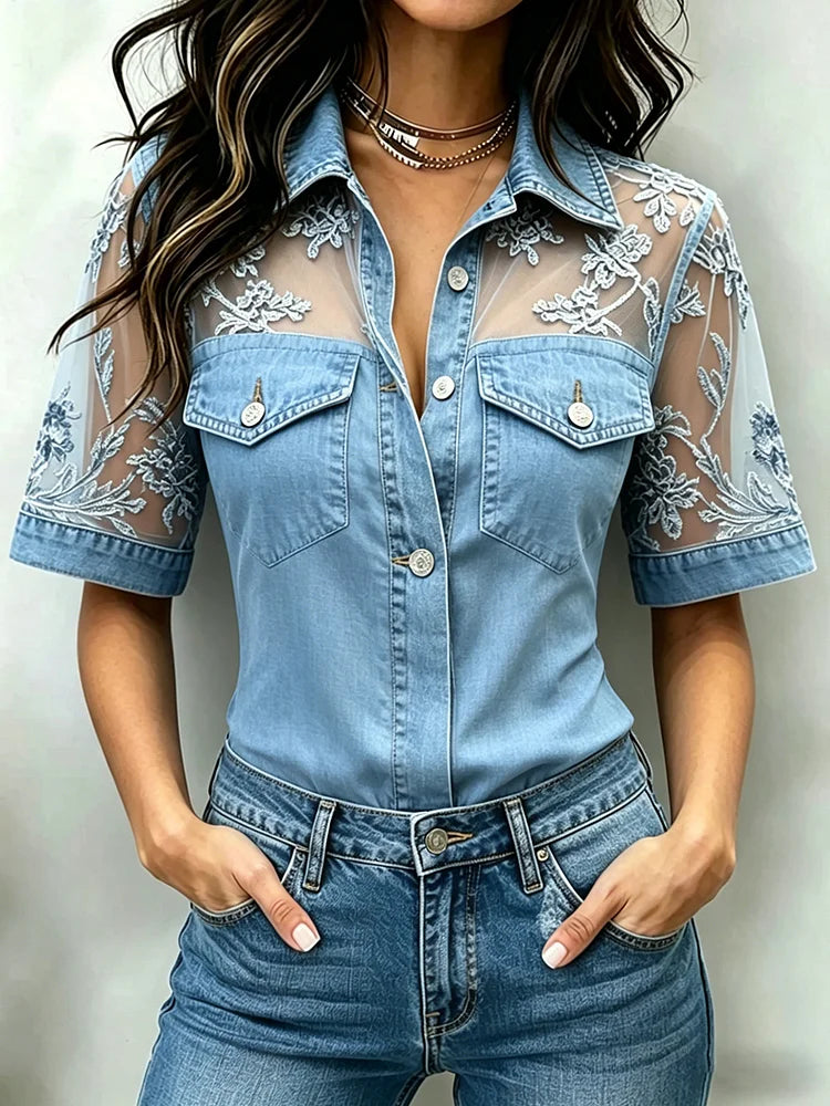 Marceline™ | Denim Shirt with Lace