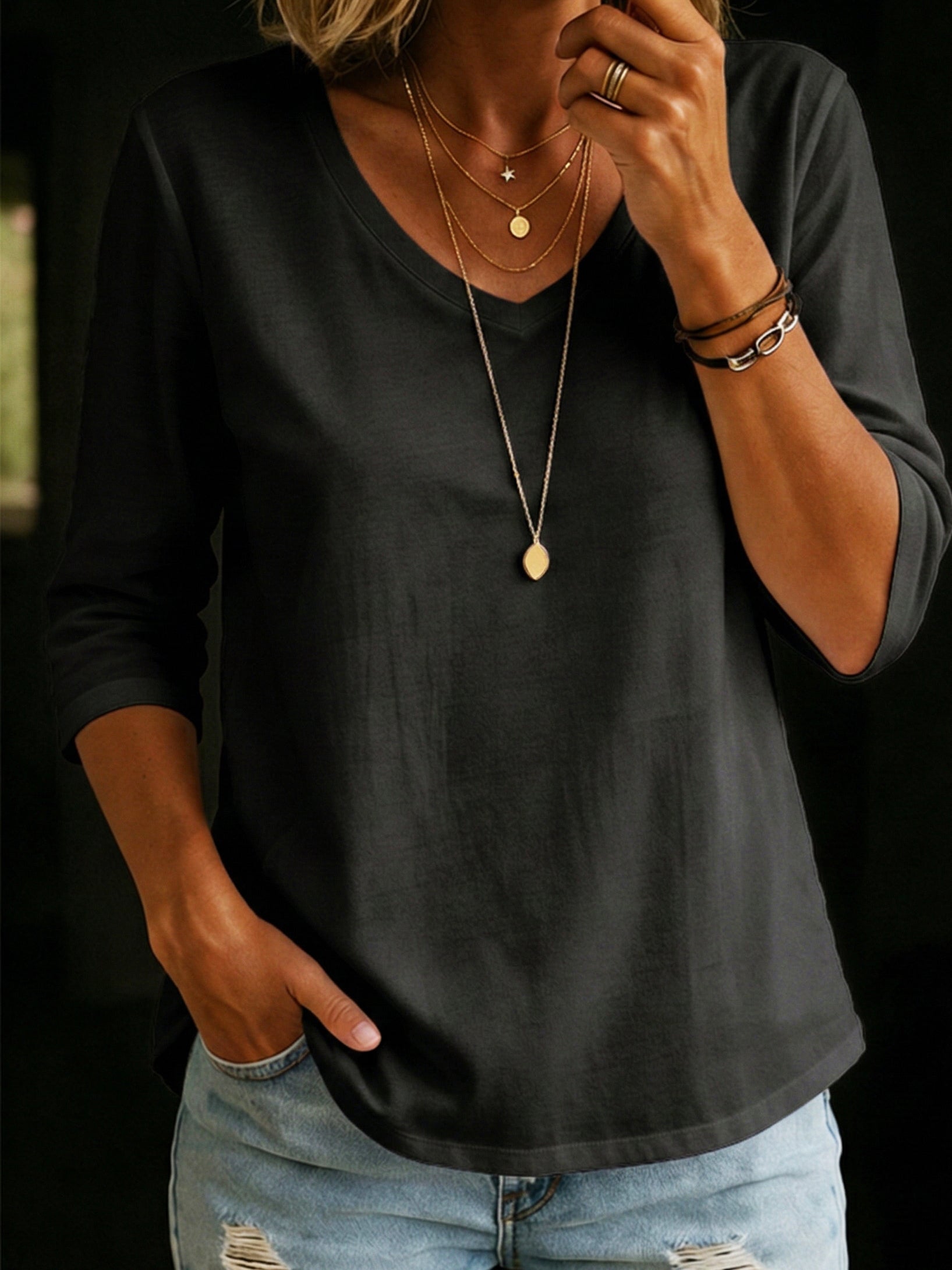Lina™ | Cotton V-neck T-shirt