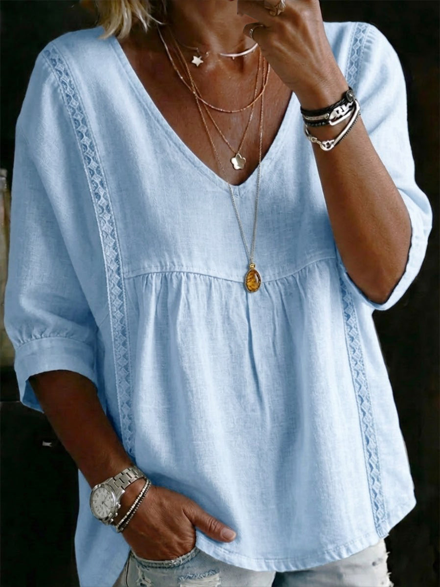 Mina™ | V-neck linen & cotton top